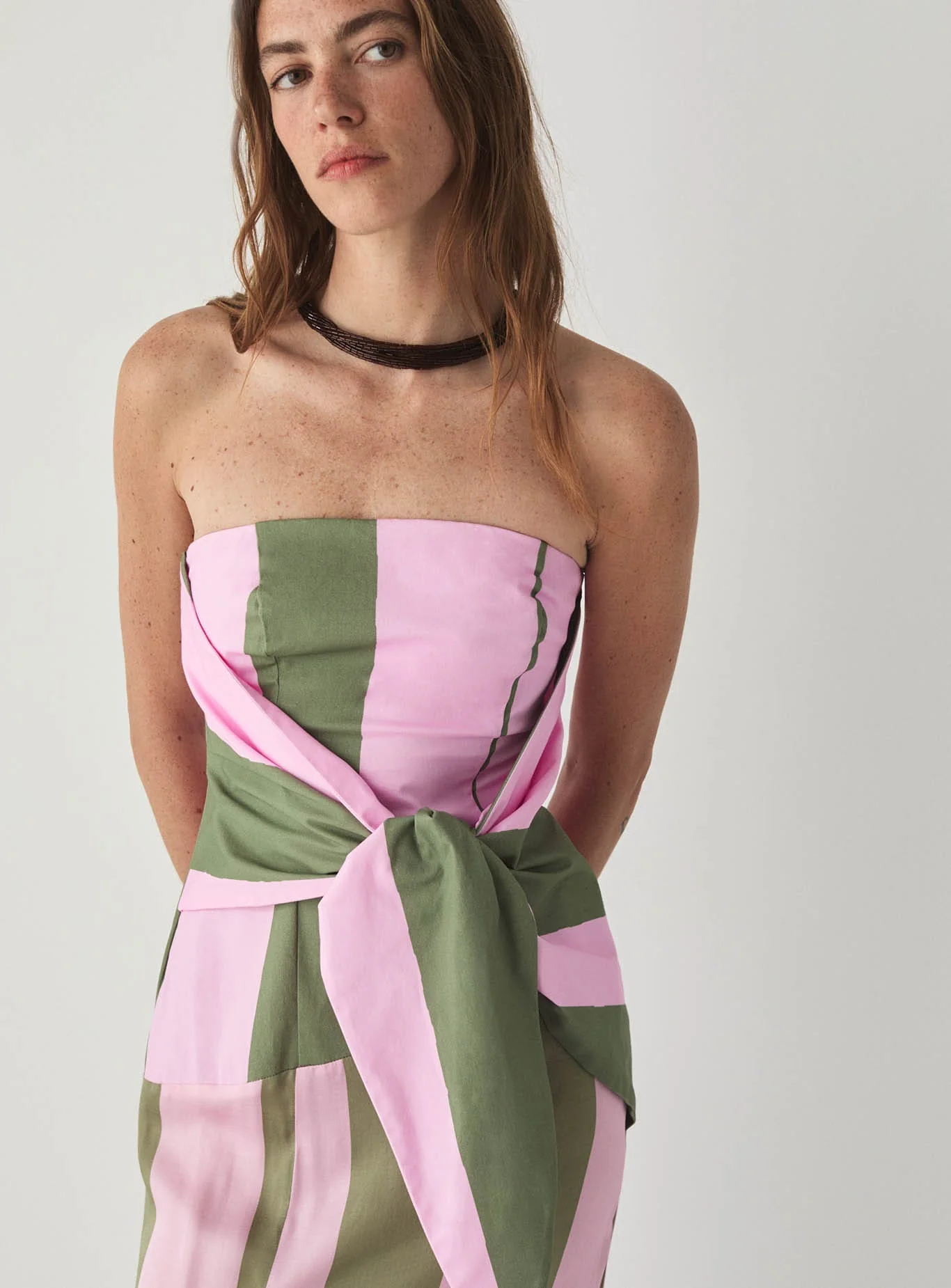 ARIA PINK STRIPED MIDI DRESS - Image 2