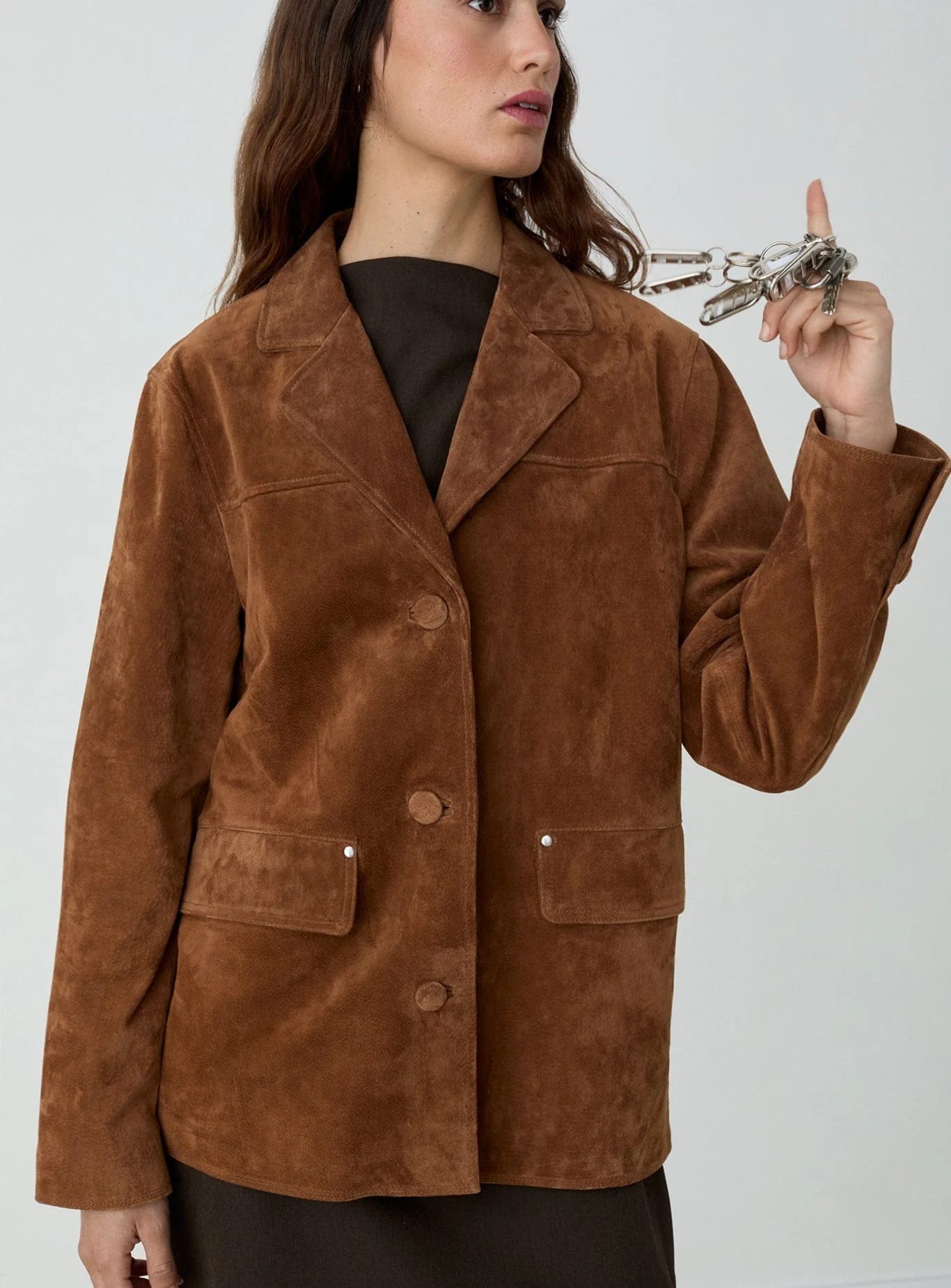 MAIRA REAL SUEDE BROWN LONG JACKET - Image 4