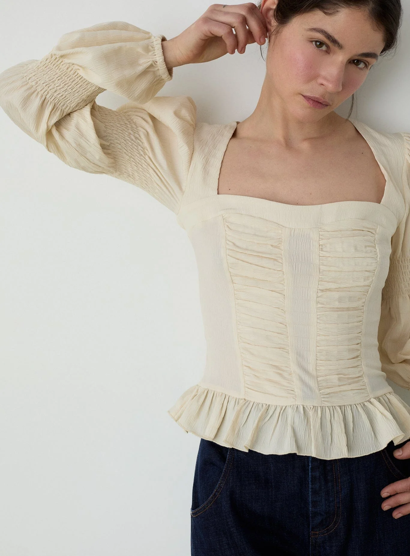 MARY ECRU TEXTURED BLOUSE - Image 2