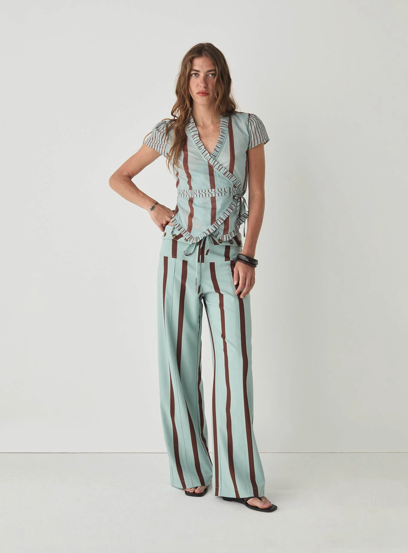 TASHI TURQUOISE STRIPED FLOW PANTS - Image 5